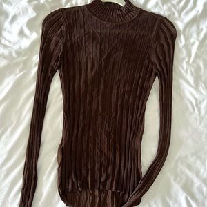 MANGO Sheer Ribbed Long Sleeve Turtleneck